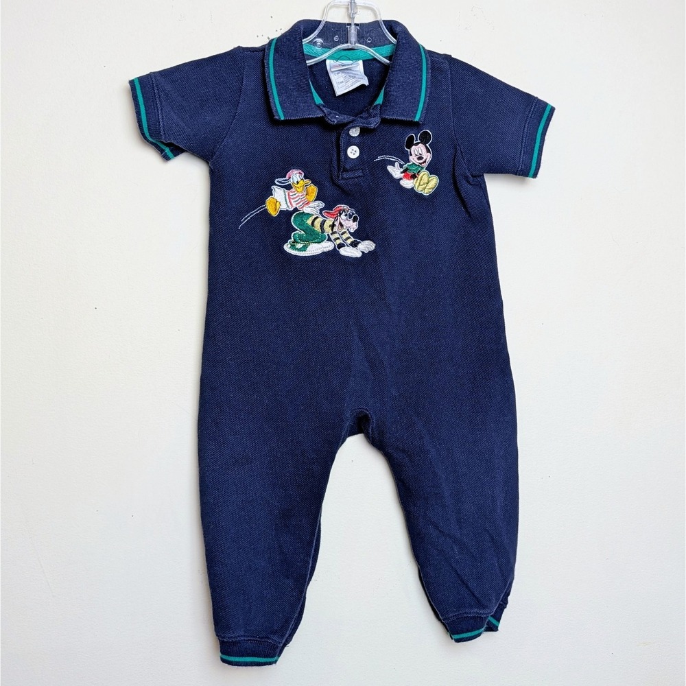 Vintage Disney Store Mickey Goofy Donald Sports 90s Romper‎ Size 12 Months